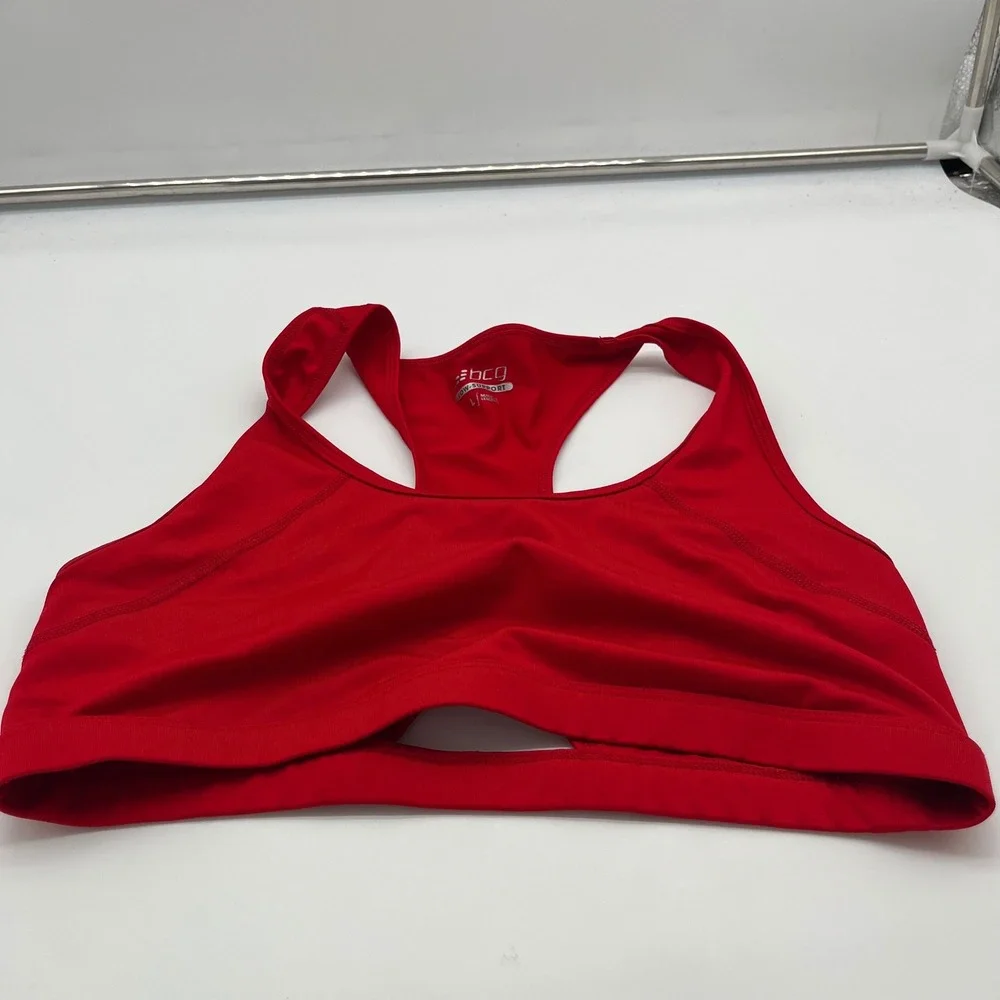 BCG Womens Low Support Racerback Sports Bra Red Keyhole Cutout Size L